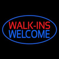 Oval Walk Ins Welcome Blue Border Neon Sign