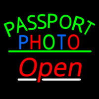 Passport Multi Color Photo With Open 3 Neon Sign
