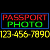 Passport Photo Blue Border With Phone Number Neon Sign