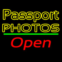 Passport Photos Block With Open 2 Neon Sign