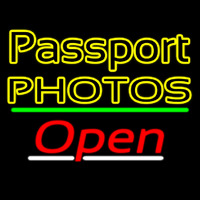 Passport Photos Block With Open 3 Neon Sign