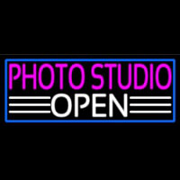 Photo Studio Open With Blue Border Neon Sign