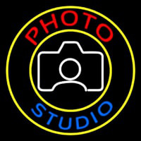 Photo Studio With Camera Logo Circle Neon Sign