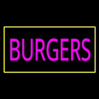 Pink Burgers Rectangle Yellow Neon Sign