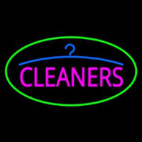 Pink Cleaners Oval Green Border Neon Sign