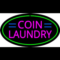 Pink Coin Laundry Oval Green Border Neon Sign