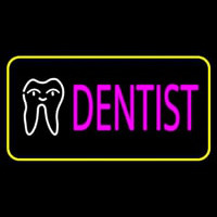 Pink Dentist Tooth Logo Yellow Border Neon Sign