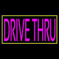Pink Drive Thru With Yellow Border Neon Sign