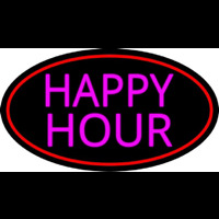 Pink Happy Hour Oval With Red Border Neon Sign