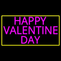 Pink Happy Valentines Day With Yellow Border Neon Sign