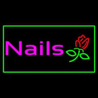 Pink Nails With Flower Logo Green Border Neon Sign