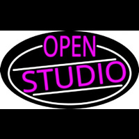 Pink Open Studio Oval With White Border Neon Sign