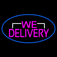 Pink We Deliver Oval With Blue Border Neon Sign