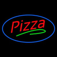 Pizza Oval Blue Border Neon Sign