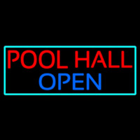 Pool Hall Open With Turquoise Neon Sign