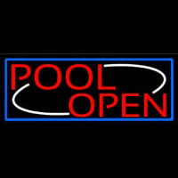 Pool Open With Blue Border Neon Sign