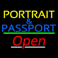Portrait And Passport With Open 3 Neon Sign