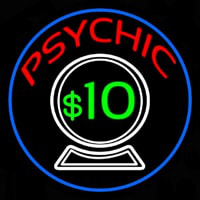 Psychic With Crystal Globe Blue Border Neon Sign