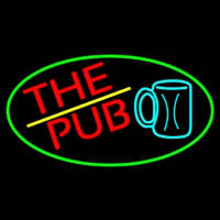 Pub And Beer Mug Oval With Green Border Neon Sign