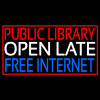 Public Library Open Late Free Internet Neon Sign