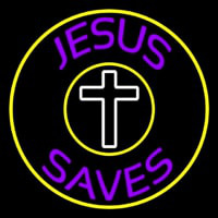 Purple Jesus Saves White Cross Neon Sign