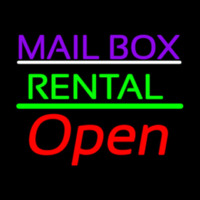 Purple Mailbo  Green Rental With Open Neon Sign