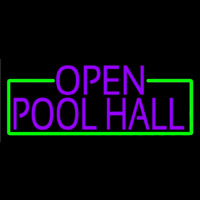 Purple Open Pool Hall With Green Border Neon Sign