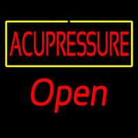 Red Acupressure Yellow Border Open Neon Sign