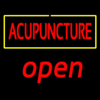 Red Acupuncture Yellow Border Open Neon Sign