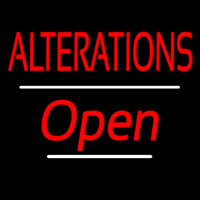 Red Alterations White Line Open Neon Sign