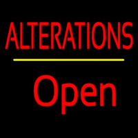 Red Alterations Yellow Line Open Neon Sign