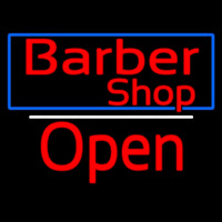 Red Barber Shop Open With Blue Border Neon Sign