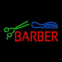 Red Barber With Comb And Scissor Neon Sign