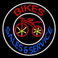 Red Bikes Blue Sales And Service Neon Sign