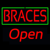 Red Braces Green Border Open Neon Sign