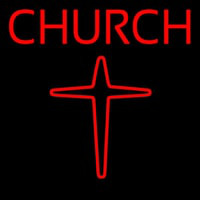 Red Church With Cross Logo Neon Sign