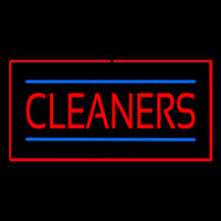 Red Cleaners Blue Lines Red Border Neon Sign