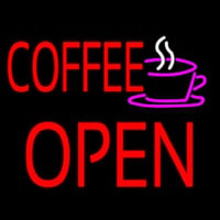Red Coffee Open Block Logo Neon Sign