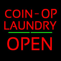 Red Coin Op Laundry Block Open Green Line Neon Sign