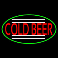 Red Cold Beer Oval With Green Border Neon Sign