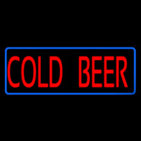 Red Cold Beer With Blue Border Neon Sign