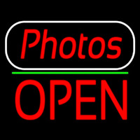 Red Cursive Photos With Open 1 Neon Sign