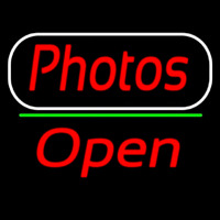 Red Cursive Photos With Open 2 Neon Sign
