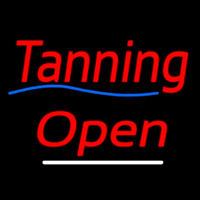 Red Cursive Tanning Open Neon Sign