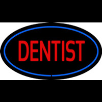Red Dentist Oval Blue Border Neon Sign