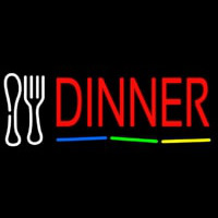 Red Dinner Multicolored Line With Spoon And Fork Neon Sign