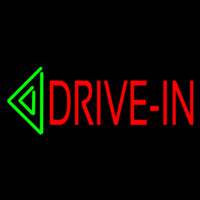 Red Drive In Green Arrow Block Neon Sign