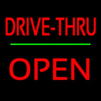 Red Drive Thru Block Open Green Line Neon Sign