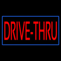 Red Drive Thru With Blue Border Neon Sign