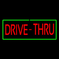 Red Drive Thru With Green Border Neon Sign